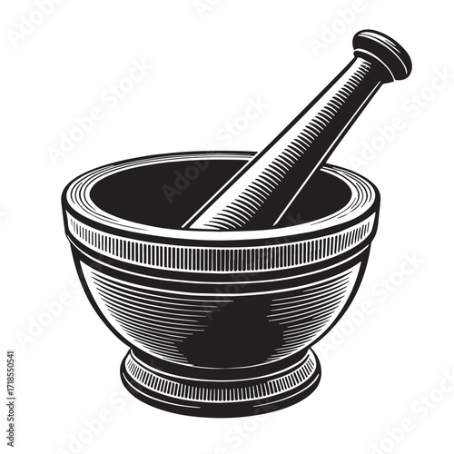 Black mortar and pestle Silhouette Vector, High Quality Illustration on White Background