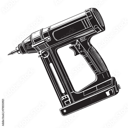 Black nail gun Silhouette Vector, High Quality Illustration on White Background