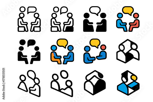 Peer Mediation Symbols. Set Logo of Behavior Management: Peer mediation symbol. Logo set in vector style, emblematic variations. line, bold thick line, solid