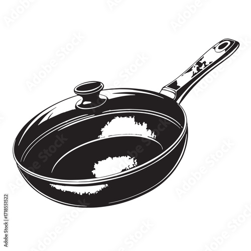 Black non stick frying pan Silhouette Vector, High Quality Illustration on White Background