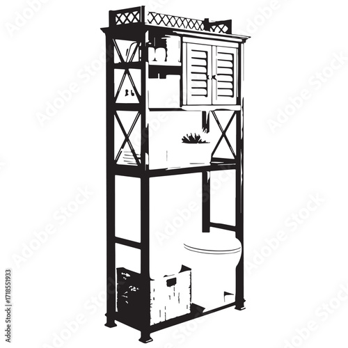 Black over the toilet Silhouette Vector, High Quality Illustration on White Background