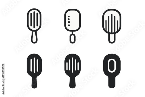 Diverse Hairbrush Logos. Haircare. Set Logo of Haircare: Hairbrush. harmonious logo variations of the same emblematic concept, each with different artistic