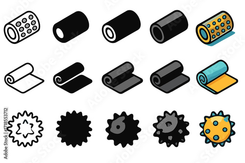 Recovery Coaching Icons. Icon Set of Recovery coaching: foam roller, stretching mat, massage ball. Icons set in vector style, emblematic variations. Foam