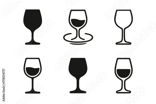 Elegant Wine Glass Logos. Restaurants. Set Logo of Restaurants: Wine glass. harmonious logo variations of the same emblematic concept, each with different
