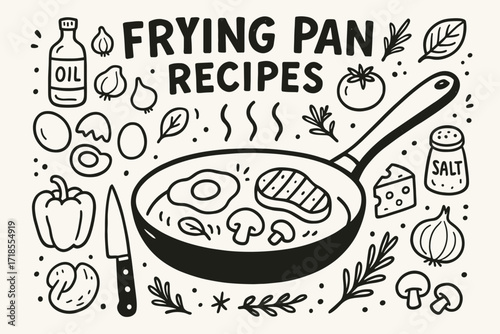 Frying Pan Doodles. Hand-drawn doodle illustration Frying Pan Recipes frying pan,
