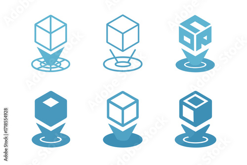 Diverse AR Logo Designs. Augmented Reality. Set Logo of Augmented Reality: 3D hologram. harmonious logo variations of the same emblematic concept, each with