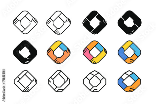 Family Support Emblems. Set Logo of Supporting each other in family crises: Linked arms forming protective circle. Logo set in vector style, emblematic