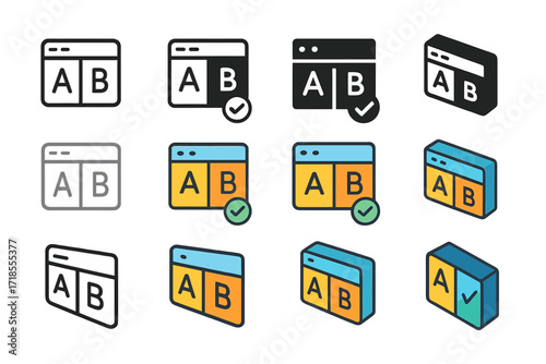 Digital Marketing Logos. Set Logo of Digital Marketing: A/B Testing Panel. Logo set in vector style, emblematic variations. line, bold thick line, solid black