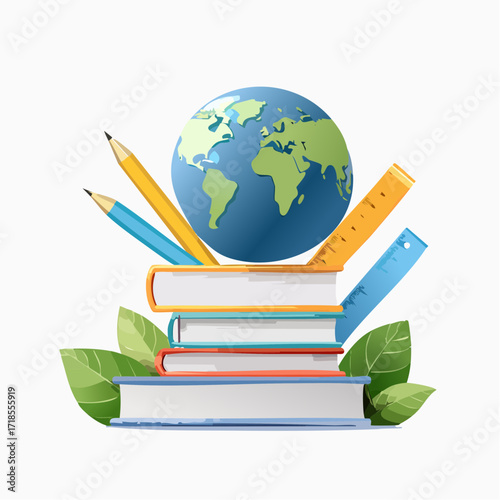 A Globe and School Supplies on a Stack of Books