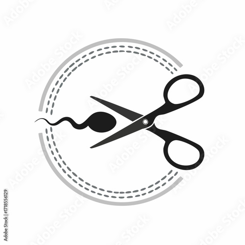A Pair of Scissors with Thread in a Circle Frame