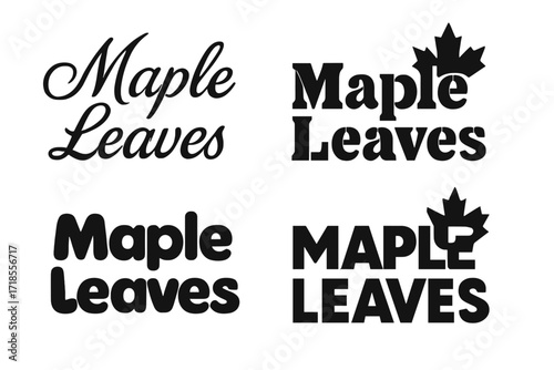 Diverse Lettering Styles. Maple Leaves. Set lettering. harmonious lettering variations of the same emblematic concept, each with different artistic