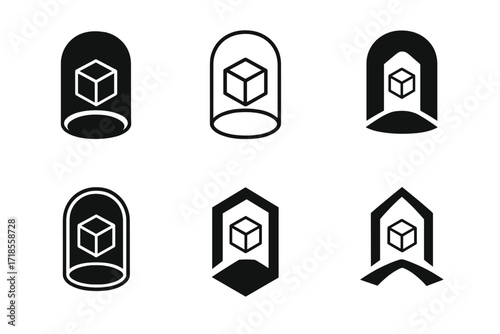 Augmented Reality Logos. Augmented Reality. Set Logo of Augmented Reality: Mixed reality portal. harmonious logo variations of the same emblematic concept,