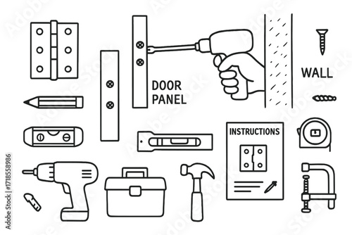 DIY Hinge Installation Icons.