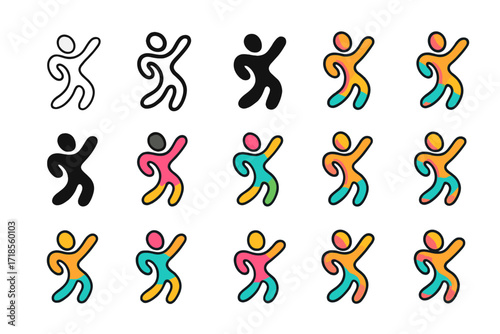 Zumba Groove Logo Variations. Set Logo of Zumba Groove: Wavy dancer outline. Logo set in vector style, emblematic variations. line, bold thick line, solid