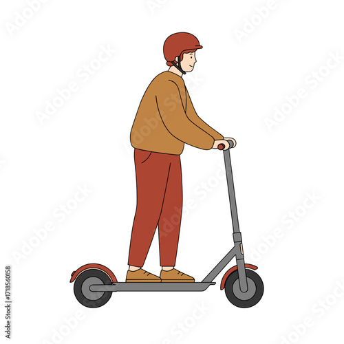 Young person riding an electric scooter while wearing a helmet  