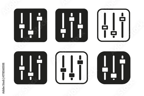 Vintage Studio Logos. old-school studio. Set Logo of old-school studio: mixing console sliders. harmonious logo variations of the same emblematic concept, each
