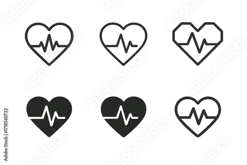 Diverse Healthcare Logos. Healthcare. Set Logo of Healthcare: Heart with pulse. harmonious logo variations of the same emblematic concept, each with different