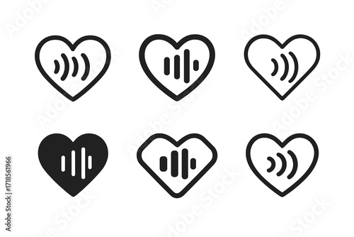Heart Sound Waves Logo. Being a sounding board for a loved one going through personal struggles. Set Logo of being a sounding board for a loved one going