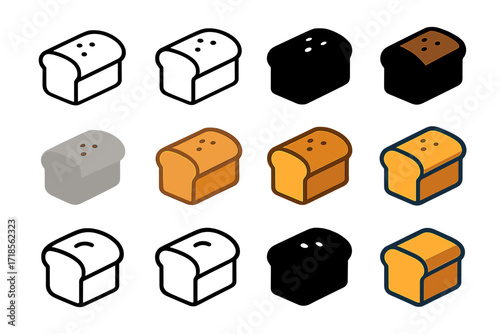 Whole Foods Logo Variations. Set Logo of Whole foods diet: Whole grain bread loaf. Logo set in vector style, emblematic variations. line, bold thick line,