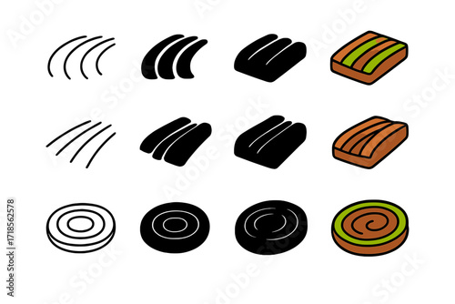 Agricultural Track Icons. Icon Set of Agricultural Tracks: Fresh soil mark, Deep field rut, Circular plowed track. Icons set in vector style, emblematic