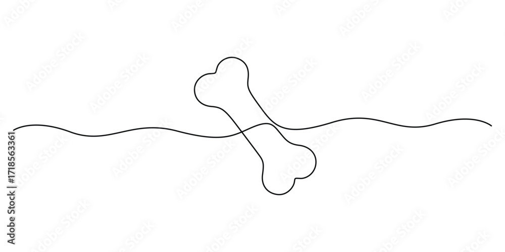 Obraz premium Single continuous line drawing of a dog bone on a white background vector illustration