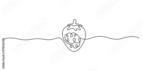 Strawberry, continuous one line drawing. Organic strawberries fruit fresh berries fruitage continuous single line drawn concept vector illustration