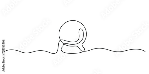 Magic crystal ball single line drawing, Magic crystal ball in one continuous line illustration. Crystal ball icon. Graphic illustration