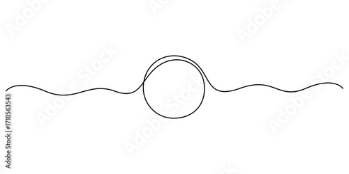 Continuous single line drawing of black circle. Round frame sketch minimal outline. Round hand drawn frame one line art style. Graphic illustration