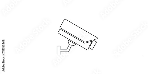 Continuous one line drawing of CCTV video camera surveillance system for monitoring security. One line drawing of CCTV security camera. Minimalist line art camera. Vector illustration