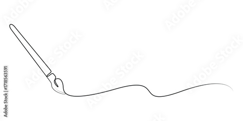 Paint brush in one continuous line art illustration, Single line art paint brush. Vector illustration