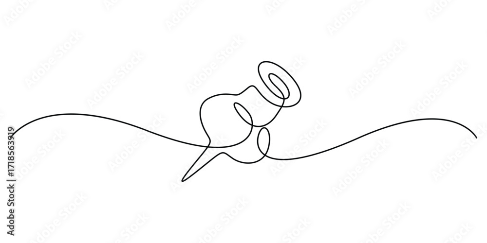Obraz premium Continuous one line drawing of Push pin. Single line art Paper pin. Pin icon concept art. Doodle line illustration