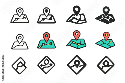 Migration Routes Logos. Set Logo of Migration Routes: Digital satellite navigation route. Logo set in vector style, emblematic variations. line, bold thick