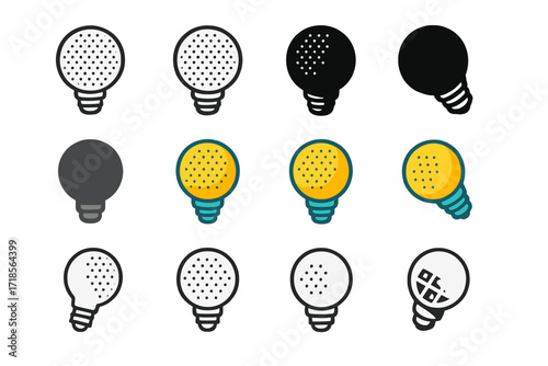 Vanity Light Bulb Logos. Set Logo of Vanity Light Bulb: Decorative bulb with textured surface. Logo set in vector style, emblematic variations. line, bold