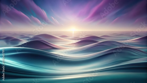 Serene Sunset over a Dreamlike Ocean of Gentle Rolling Waves with a Vibrant Sky