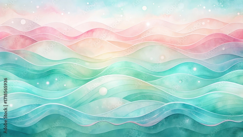 Obraz premium Serene Pastel Waves A Dreamlike Watercolor Landscape of Flowing Curves and Gentle Hues