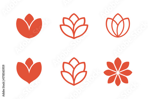 Flower Logo Variations. Beauty. Set Logo of Beauty: Flower blossom. harmonious logo variations of the same emblematic concept, each with different artistic