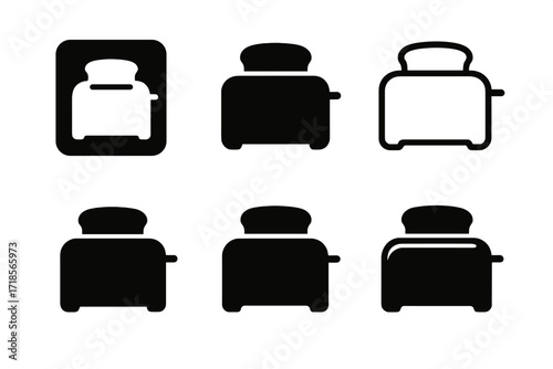 Toaster Logo Variations. Toaster Slot. Set Logo of Toaster Slot: toaster with lever. harmonious logo variations of the same emblematic concept, each with