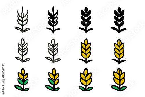 Climate-Resistant Crops Logos. Set Logo of Climate-resistant crops: Hardy barley sprout. Logo set in vector style, emblematic variations. line, bold thick