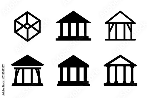 Architectural Logo Variations. Architecture. Set Logo of Architecture: Pavilion. harmonious logo variations of the same emblematic concept, each with different