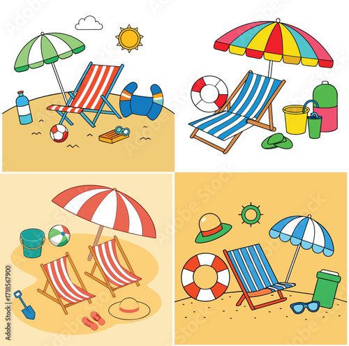 Line art color summer vector design