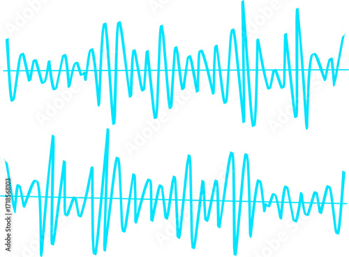 Blue digital sound wave oscillation waveform illustration, abstract audio frequency signal graph design for music, technology, science, and data concepts.
