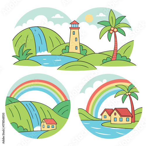 Line art color summer vector design