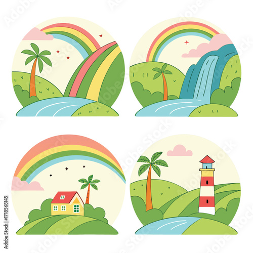 Line art color summer vector design