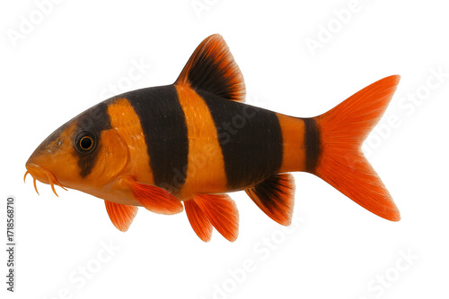 Vibrant Clown Loaches in Simple Composition, Colorful Freshwater Aquarium Fish Illustration