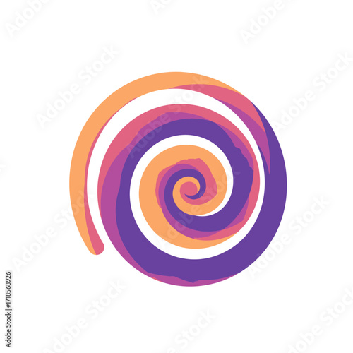 Abstract spiral design featuring overlapping layers of colorful gradient hues, isolated on white.