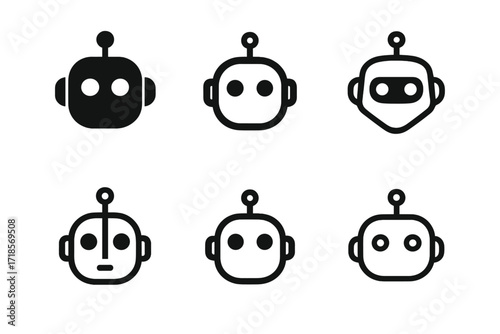 Robot Logo Variations. Technology. Set Logo of Technology: Robot head. harmonious logo variations of the same emblematic concept, each with different artistic