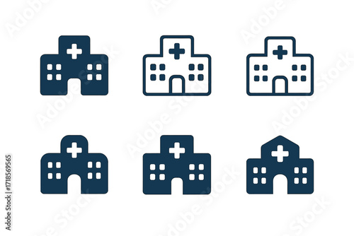 Healthcare Logo Variations. Healthcare. Set Logo of Healthcare: Hospital building. harmonious logo variations of the same emblematic concept, each with
