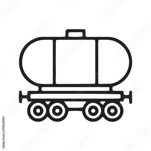 Railroad tanker car line icon, fuel transport vector symbol. Simple outline of a railway wagon for industrial cargo and logistics.
