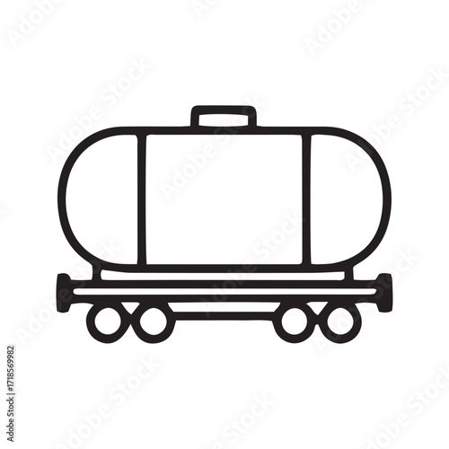 Railroad tanker car line icon, fuel transport vector symbol. Simple outline of a railway wagon for industrial cargo and logistics.
