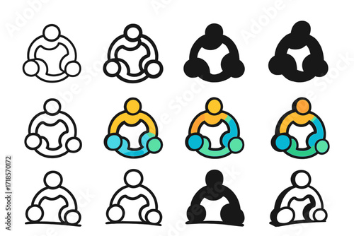 Behavior Management Logos. Set Logo of Behavior Management: Group teamwork symbol. Logo set in vector style, emblematic variations. line, bold thick line,